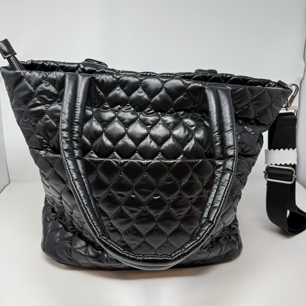 Rachel Zoe Quilted Shoulder Bag with Trolly Sleeve Crossbody Strap Black NWT - Picture 7 of 12